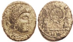 MAGNENTIUS , Cent, 2 Victories hldg shield, AMB; barbarous , VF+, smallish oval flan, most of lgnds off, sl rough green patina, folk-art portrait with...