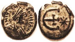 JUSTINIAN I , 5N, S244, Antioch mint, star on rev, VF, centered, lgnd complete tho crude as always, portrait strong but also crude; smooth dark patina...