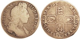 1/2 Crown 1697B, Bust r/4 shields, ESC543; Nice VG, good metal with old toning, problem-free. Scarce Bristol mint.