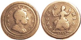 George I, Farthing 1719, Variety with legend continuous over bust, Peck 815 (" Very rare "); Nice bold AF, excellent problem-free surfaces . (Compare ...