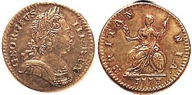 George III, Farthing 1773, Obv 1, P-911; AU, quite sharply struck, excellent lustery surfaces with pinkish & bluish toning. Quite choice & rare thus. ...