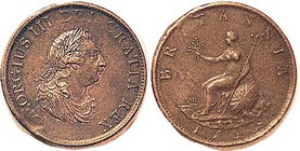 1/2 Penny, 1799, 31 mm, EF (Spink £60), but some crudeness at edge & in part of lgnds, scattered traces of porosity; brown, strong detail.