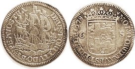 NETHERLANDS , Westfriesland, Ar 6 Stuivers, 1678, Ship/ crowned shield, 24 mm; F, good silver, evenly struck & nice, reasonable detail on ship. (FWIW,...