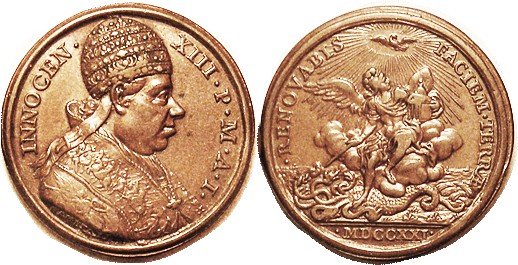 PAPAL , Medal 1721, Innocent XIII accession, by Hamerani, 32 mm, Crowned bust r/...