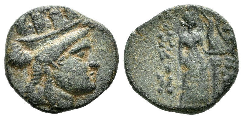 Jonia. Smyrna. AE18. 288-280 a.C. (Gc-4565). Rev.: Victoria apoyada sobre column...