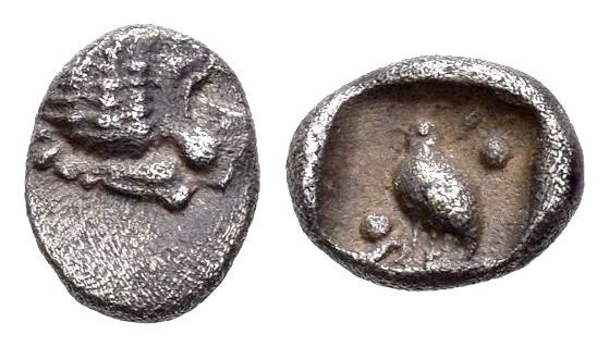 Jonia. Miletos. Tetartemorión. 525-500 a.C. (SNG Kayhan-947). Anv.: Cabeza de le...