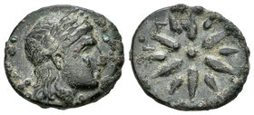 Misia. Gambrion. AE 17. 350 a.C. (Gc-3871). Anv.: Cabeza de Apolo a derecha. Rev.: Estrella. Ae. 3,73 g. MBC. Est...30,00.