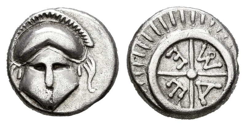 Tracia. Mesembria. Dióbolo. 450-350 a.C. (Gc-1673). (Cy-1548). Anv.: Casco de fr...