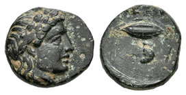 Troas. Neandria. AE 11. 400 a.C. (Gc-4120). (Sng Cop-447). Rev.: Grano de trigo y un racimo de uvas. Ae. 1,31 g. MBC. Est...25,00.