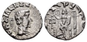 Bactria e Indogrecia. Hermaios Soter. Dracma. 41 a.C. Kapisa. (Gc-7737). Rev.: Zeus entronado y marca de oficina monetal a izquierda. Ag. 2,09 g. EBC....