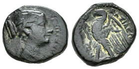 Egipto Ptolemaico. AE. 244-221 a.C. Incierta. Berenike II. (Bmc-17-18). Anv.: Busto de Berenike a derecha. Rev.: Águila con las alas extendidas de pie...