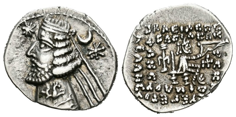 Imperio Parto. Orodes II. Dracma. 57-38 a.C. Partia. (Gc-7445). Anv.: Cabeza bar...