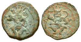 Ebusus. 1/4 de calco. 200-100 a.C. Ibiza. (Acip-731). (Abh-935). Anv.: Bes con martillo y serpiente, a los lados caduceo y letra púnica "shin". Rev.: ...