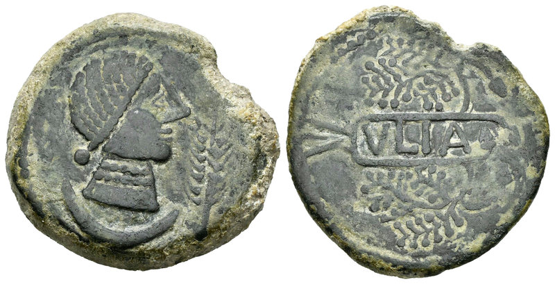 Ulia. As. 50 a.C. Montemayor (Córdoba). (Abh-2490). (Acip-2321). Anv.: Cabeza fe...