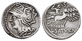 Appuleia. Denario. 104 a.C. Roma. (Ffc-162). (Craw-317/3a). (Cal-226). Anv.:  Cabeza de Roma a izquierda . Rev.: Saturno con espada en cuadriga a dere...