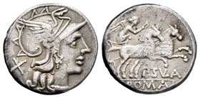 Cornelia. Denario. 151 a.C. Roma. (Ffc-607). (Craw-205/1). (Cal-468b). Anv.: Cabeza de Roma a derecha, detrás X. Rev.: Victoria con látigo en biga, de...