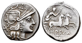 Cornelia. Denario. 151 a.C. Roma. (Ffc-607). (Craw-205/1). (Cal-468b). Anv.: Cabeza de Roma, detrás X. Rev.: Victoria con látigo en biga a derecha, de...