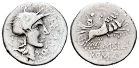 Curtia. Denario. 116-115 a.C. Norte de Italia. (Ffc-669). (Craw-285/2). (Cal-535). Anv.: Cabeza de Roma a derecha, detrás X, delante Q CVRT. Rev.: Júp...