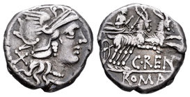 Renia. Denario. 138 a.C. Roma. (Ffc-1088). (Craw-231/1). (Cal-1230). Anv.:  Cabeza de Roma a derecha, detrás X. Rev.: Juno en biga a derecha, arrastra...