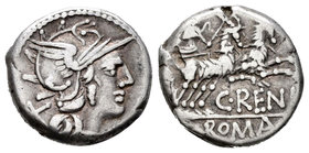 Renia. Denario. 138 a.C. Roma. (Ffc-1088). (Craw-231/1). (Cal-1230). Anv.: Cabeza de Roma a derecha, detrás X. Rev.: Juno en biga a derecha, arrastrad...