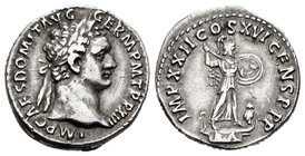 Domiciano. Denario. 92-3 d.C. Roma. (Spink-2736 variante). (Ric-174). Rev.: IMP XXII COS XVI CENS P P P. Minerva avanzando a derecha con rayos y escud...