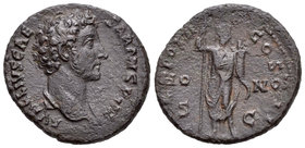 Marco Aurelio. As. 148 d.C. Roma. (Spink-4830). (Ric-1271a). Rev.: (TR) POT II COS II S C, en el campo HONOS. Honos en pie a derecha con lanza y cuern...