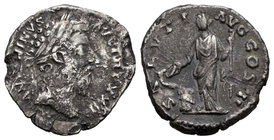 Marco Aurelio. Denario. 170 d.C. Roma. (Spink-4927). (Ric-222). Rev.: SALVTI AVG COS III. Salud en pie a izquierda con cetro y serpiente frente altar....