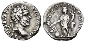 Septimio Severo. Denario. 197 d.C. Laodicea. (Spink-6330). (Ric-493). Rev.: P M TR P V COS II P P. Fortuna en pie a izquierda con timón sobre globo y ...