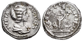 Julia Domna. Denario. 201 d.C. Roma. (Spink-6606). (Ric-577). Rev.: SAECVLI FELICITAS. Isis en pie a derecha con niño y timón a sus pies. Ag. 3,17 g. ...