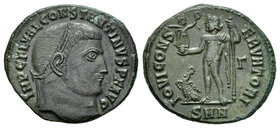 Constantino I. Follis. 313-317 d.C. Nicomedia. (Spink-15943). (Ric-14). Rev.: IOVI CONSERVATORI. Júpiter en pie a izquierda con Victoria sobre globo y...