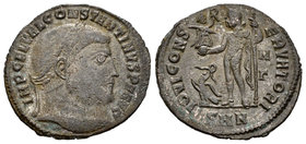 Constantino I. Follis. 313-317 d.C. Nicomedia. (Spink-15943). (Ric-12). Rev.: IOVI CONSERVATORI. Júpiter en pie a izquierda con globo, Victoria y cetr...
