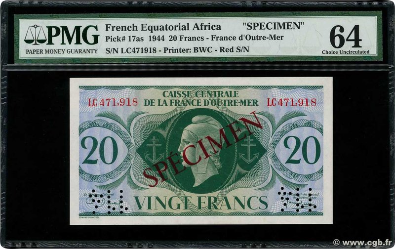 Country : FRENCH EQUATORIAL AFRICA 
Face Value : 20 Francs Spécimen 
Date : 19...