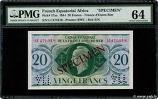 Country : FRENCH EQUATORIAL AFRICA 
Face Value : 20 Francs Spécimen 
Date : 1944 
Period/Province/Bank : Caisse Centrale de la France d'Outre-Mer ...