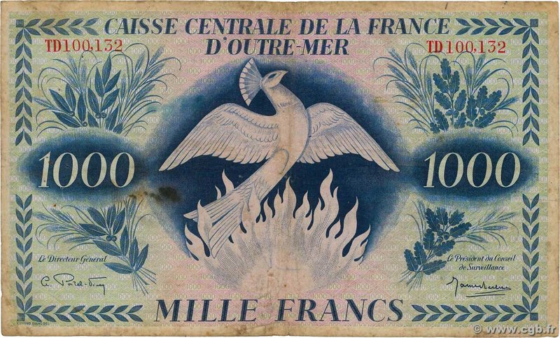 Country : FRENCH EQUATORIAL AFRICA 
Face Value : 1000 Francs Phénix 
Date : 02...