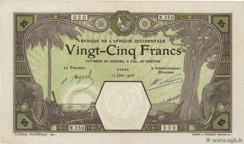 Country : FRENCH WEST AFRICA (1895-1958) 
Face Value : 25 Francs DAKAR 
Date :...