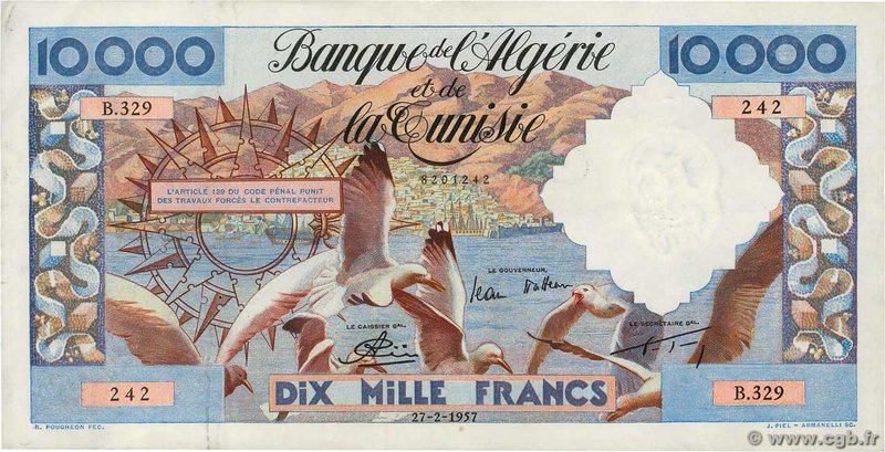 Country : ALGERIA 
Face Value : 10000 Francs 
Date : 27 février 1957 
Period/...