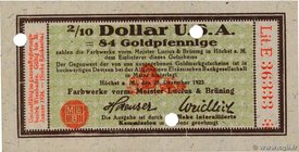 Country : GERMANY 
Face Value : 2/10 Dollar 
Date : 20 décembre 1923 
Period/Province/Bank : Émission de nécessité - Notgeld 
French City : Hochst...