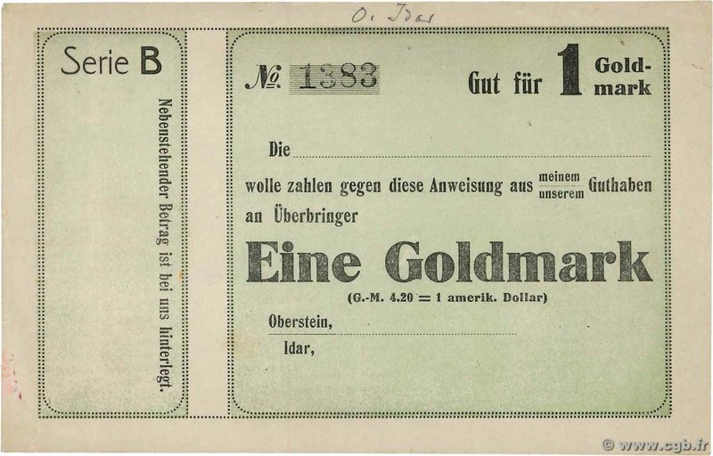 Country : GERMANY 
Face Value : 1 Goldmark Non émis 
Date : (1923) 
Period/Pr...