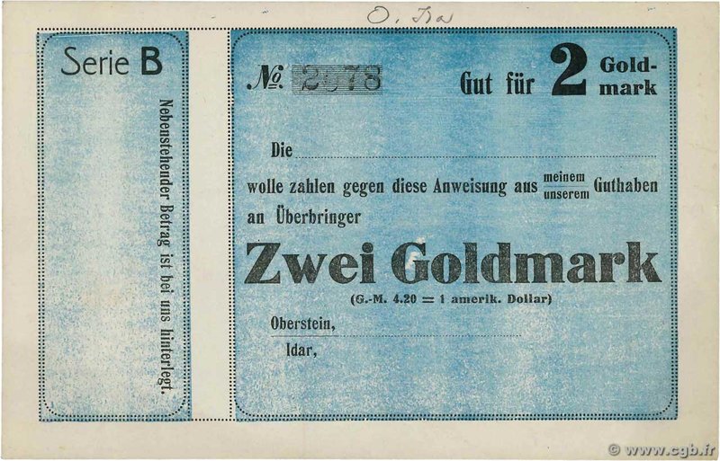 Country : GERMANY 
Face Value : 2 Goldmark Non émis 
Date : (1923) 
Period/Pr...
