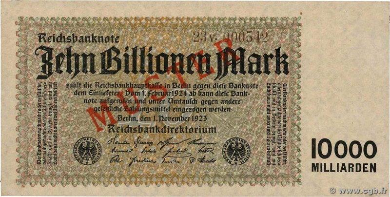 Country : GERMANY 
Face Value : 10 Billions Mark Spécimen 
Date : 01 novembre ...