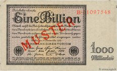 Country : GERMANY 
Face Value : 1 Billion Mark Spécimen 
Date : 05 novembre 1923 
Period/Province/Bank : Reichsbanknote 
Catalogue reference : P.1...