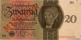 Country : GERMANY 
Face Value : 20 Reichsmark Spécimen 
Date : 11 octobre 1924 
Period/Province/Bank : Reichsbanknote 
Catalogue reference : P.176...