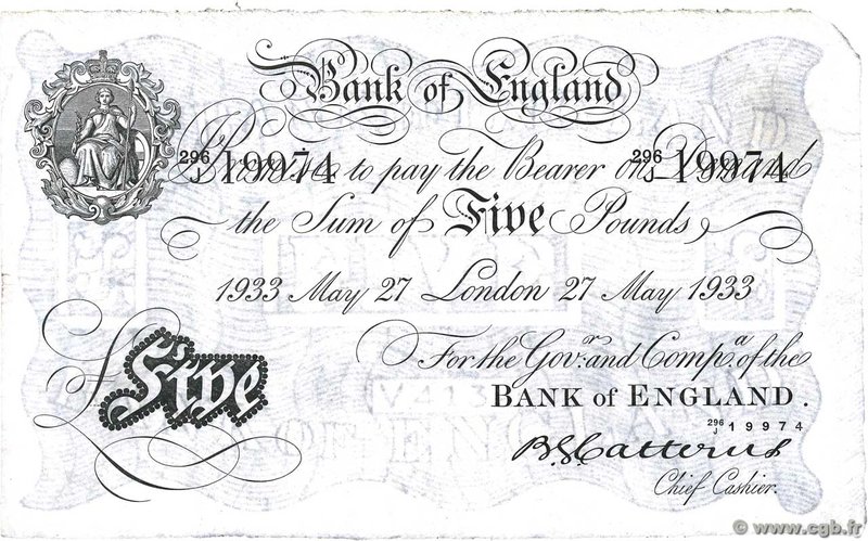 Country : ENGLAND 
Face Value : 5 Pounds 
Date : 27 mai 1933 
Period/Province...