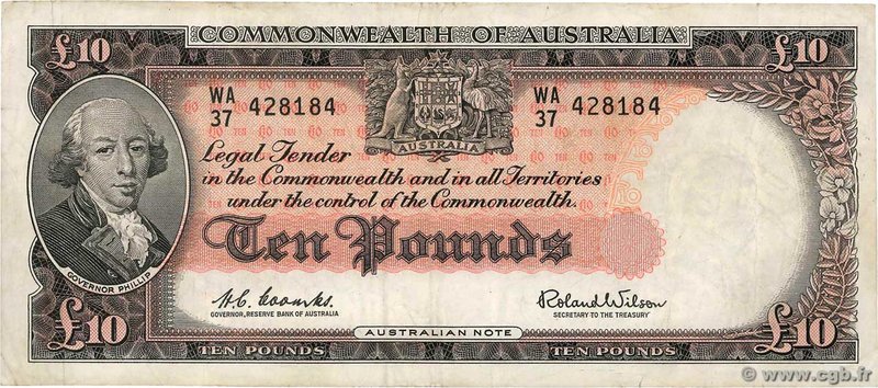 Country : AUSTRALIA 
Face Value : 10 Pounds 
Date : (1954) 
Period/Province/B...