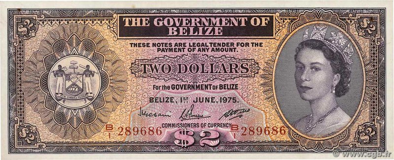 Country : BELIZE 
Face Value : 2 Dollars 
Date : 01 juin 1975 
Period/Provinc...