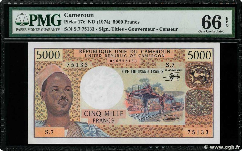 Country : CAMEROON 
Face Value : 5000 Francs 
Date : (1974) 
Period/Province/...