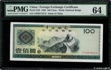 Country : CHINA 
Face Value : 100 Yuan 
Date : (1988) 
Period/Province/Bank : Foreign Exchange Certificate 
Catalogue reference : P.FX9 
Alphabet...