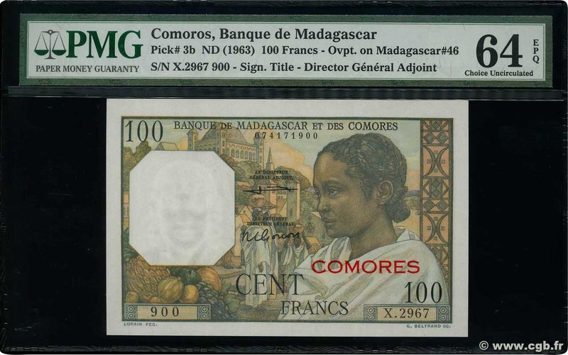 Country : COMOROS 
Face Value : 100 Francs 
Date : (1963) 
Period/Province/Ba...
