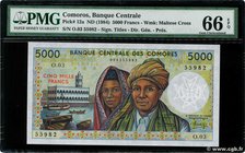 Country : COMOROS 
Face Value : 5000 Francs 
Date : (1984) 
Period/Province/Bank : Banque Centrale des Comores 
Catalogue reference : P.12a 
Alph...