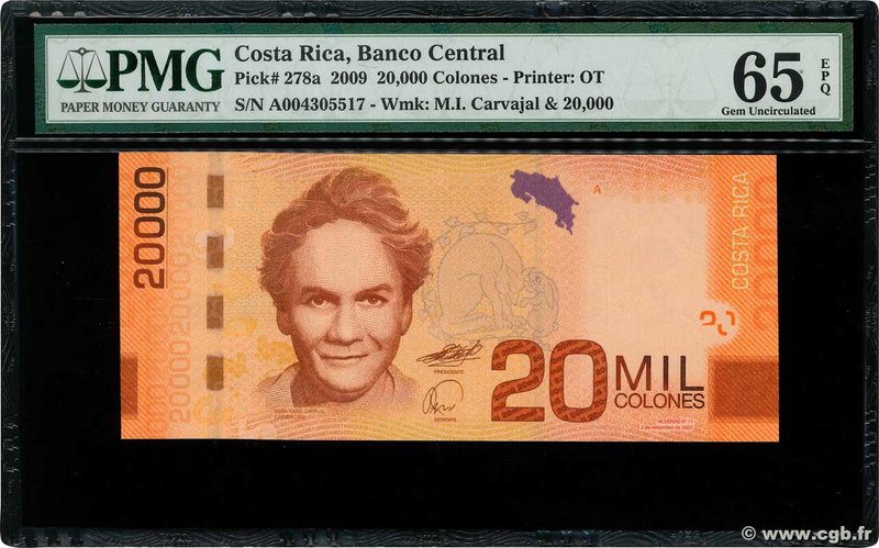 Country : COSTA RICA 
Face Value : 20000 Colones 
Date : 02 septembre 2009 
P...